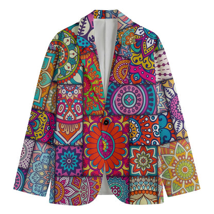 Square Bohemian Mandala Patchwork Print Men's Cotton Blazer