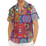 Square Bohemian Mandala Patchwork Print Men's Deep V-Neck Shirt