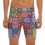 Square Bohemian Mandala Patchwork Print Men's Long Boxer Briefs