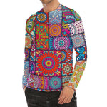 Square Bohemian Mandala Patchwork Print Men's Long Sleeve Rash Guard