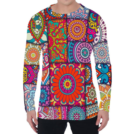 Square Bohemian Mandala Patchwork Print Men's Long Sleeve T-Shirt