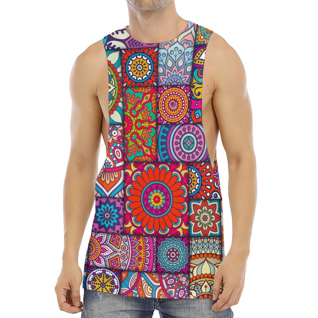 Square Bohemian Mandala Patchwork Print Men's Muscle Tank Top