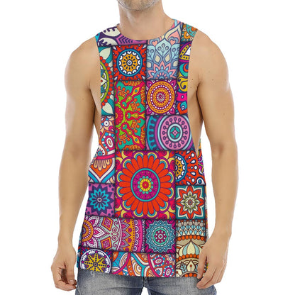 Square Bohemian Mandala Patchwork Print Men's Muscle Tank Top