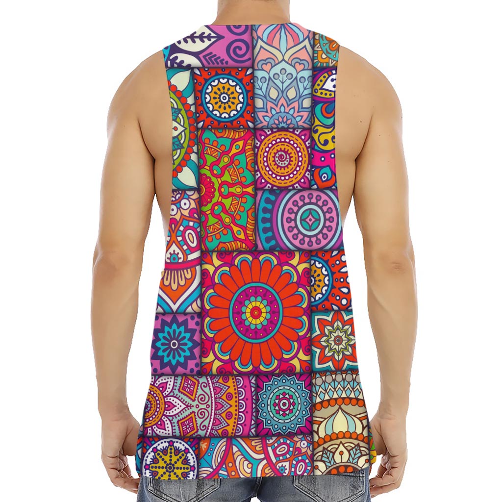 Square Bohemian Mandala Patchwork Print Men's Muscle Tank Top