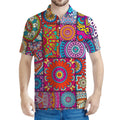 Square Bohemian Mandala Patchwork Print Men's Polo Shirt