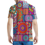 Square Bohemian Mandala Patchwork Print Men's Polo Shirt