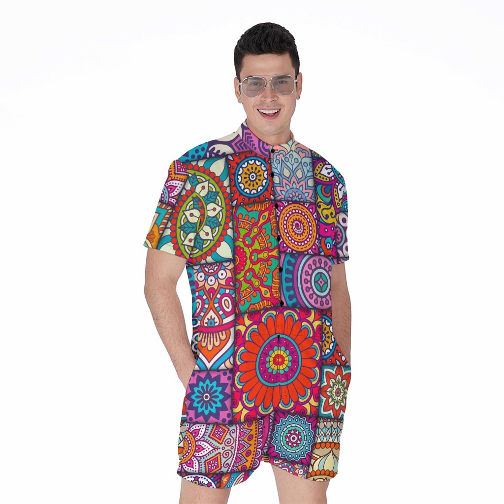 Square Bohemian Mandala Patchwork Print Men's Rompers
