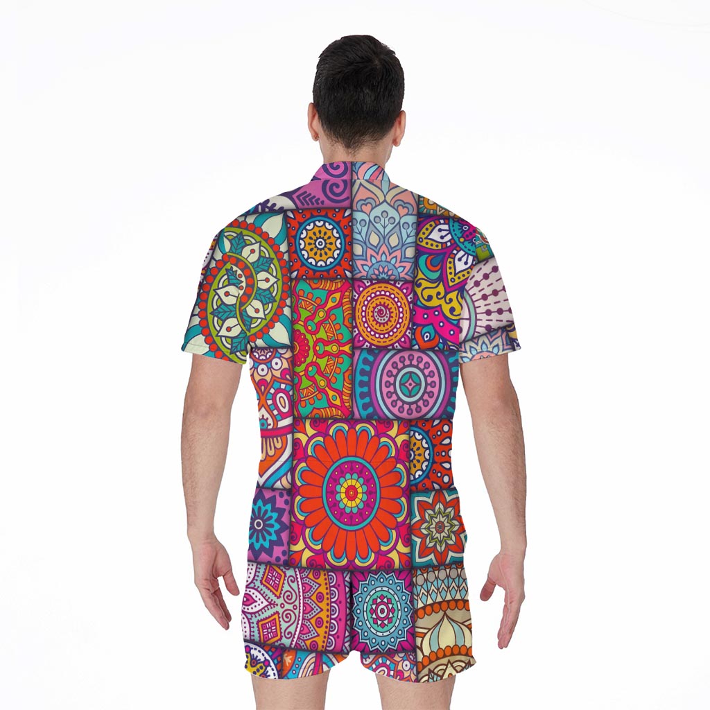 Square Bohemian Mandala Patchwork Print Men's Rompers