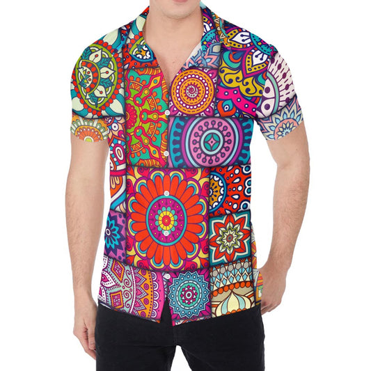 Square Bohemian Mandala Patchwork Print Men's Shirt