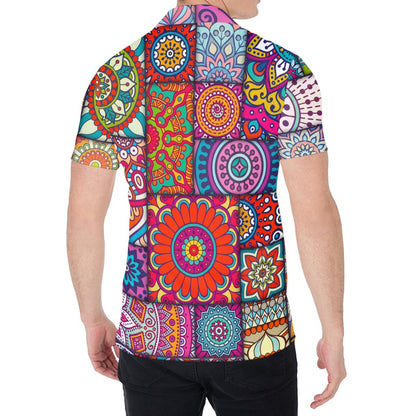 Square Bohemian Mandala Patchwork Print Men's Shirt