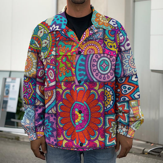 Square Bohemian Mandala Patchwork Print Men's Shirt Jacket