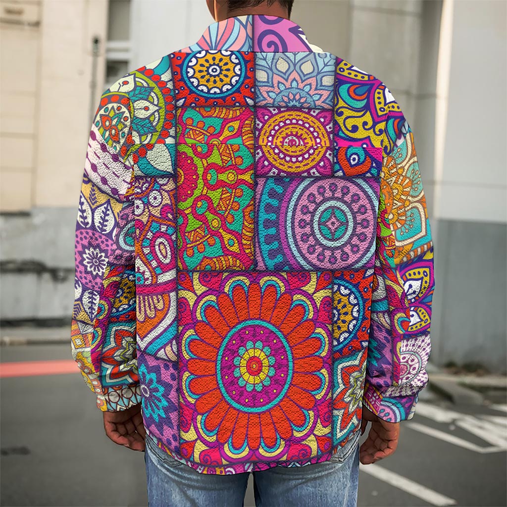 Square Bohemian Mandala Patchwork Print Men's Shirt Jacket