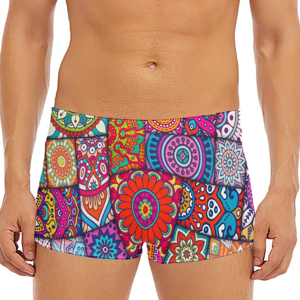 Square Bohemian Mandala Patchwork Print Men's Short Boxer Briefs