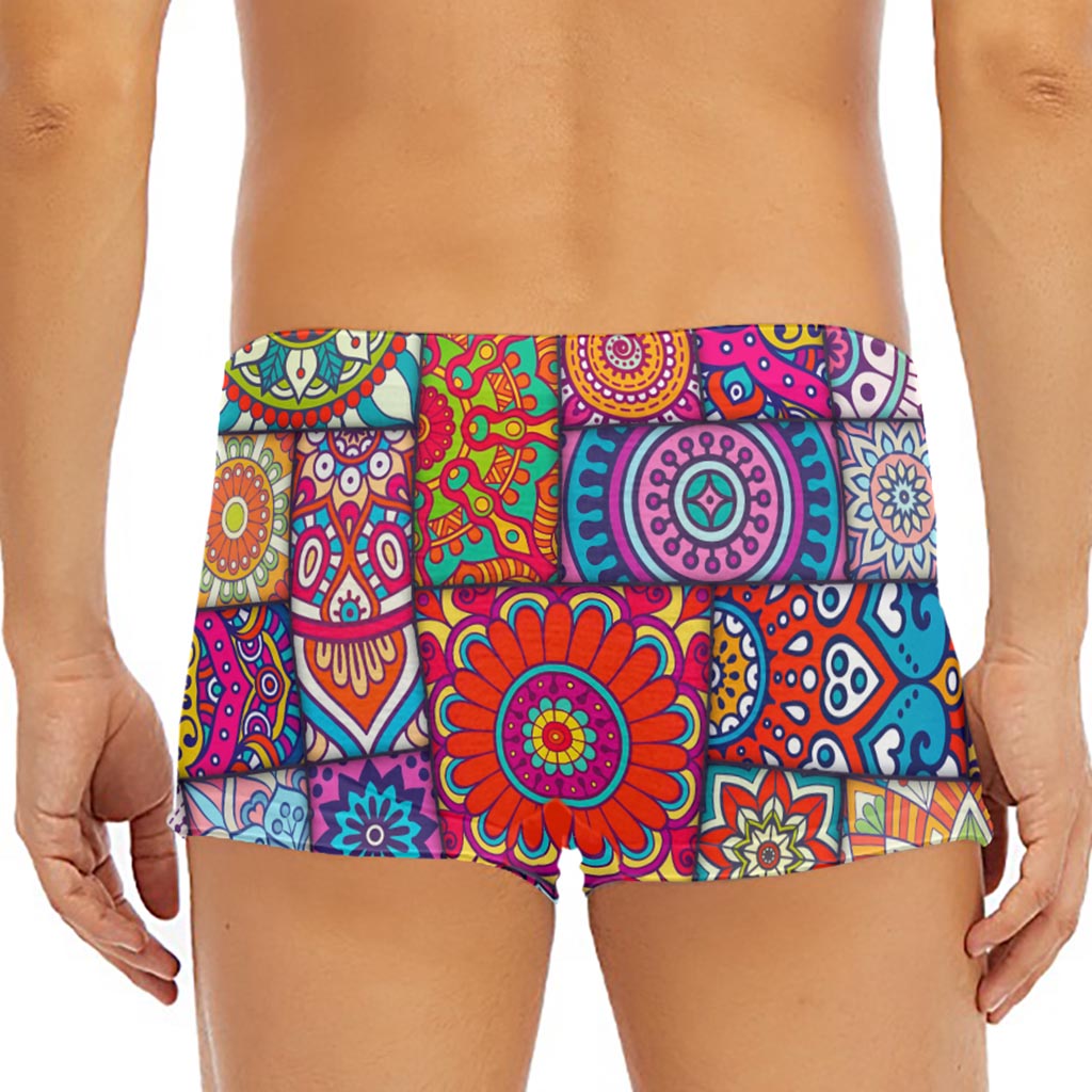Square Bohemian Mandala Patchwork Print Men's Short Boxer Briefs