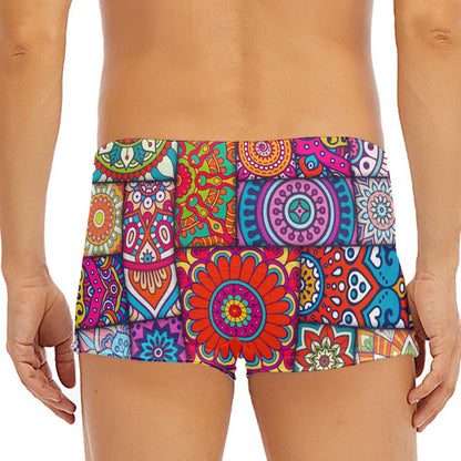 Square Bohemian Mandala Patchwork Print Men's Short Boxer Briefs