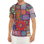 Square Bohemian Mandala Patchwork Print Men's Short Sleeve Rash Guard