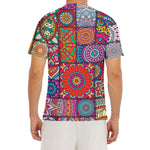 Square Bohemian Mandala Patchwork Print Men's Short Sleeve Rash Guard