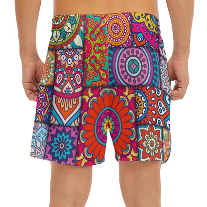 Square Bohemian Mandala Patchwork Print Men's Split Running Shorts