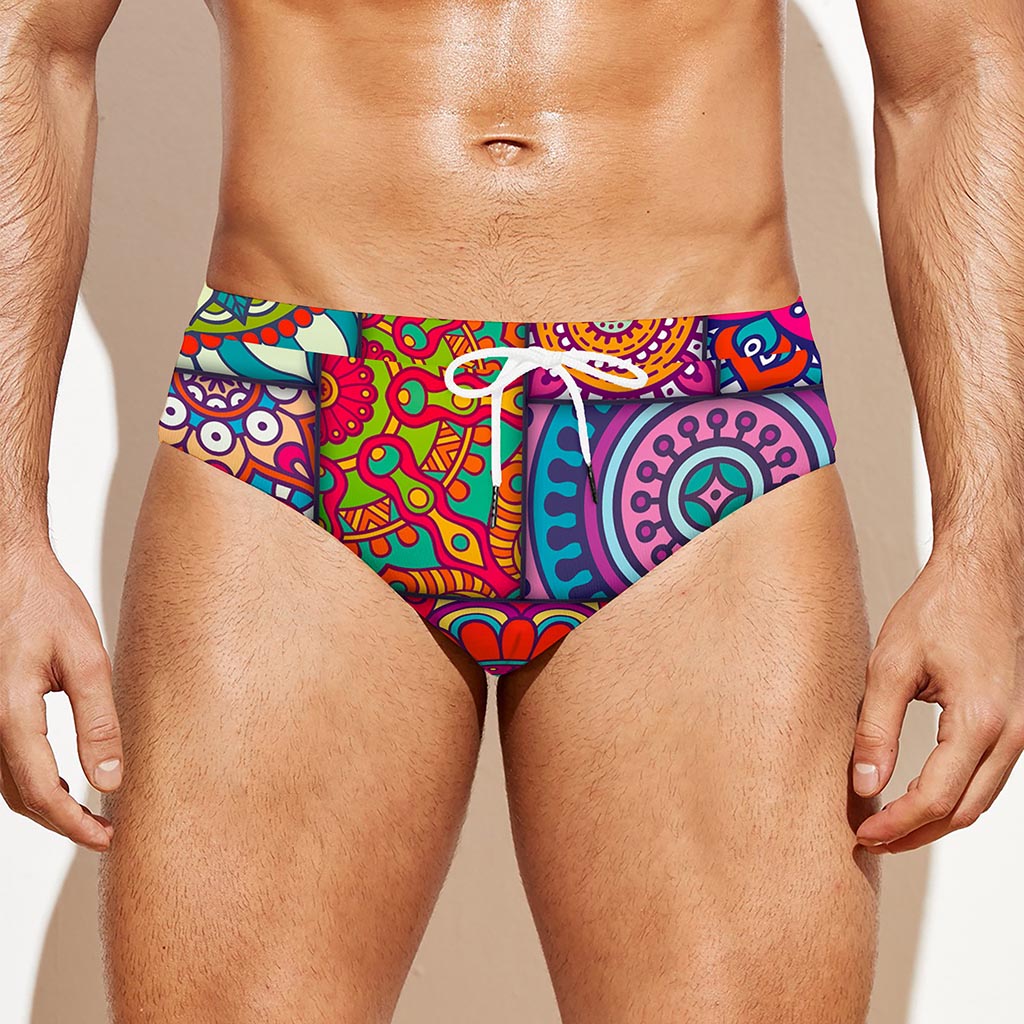 Square Bohemian Mandala Patchwork Print Men's Swim Briefs