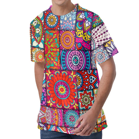 Square Bohemian Mandala Patchwork Print Men's Velvet T-Shirt