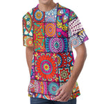 Square Bohemian Mandala Patchwork Print Men's Velvet T-Shirt