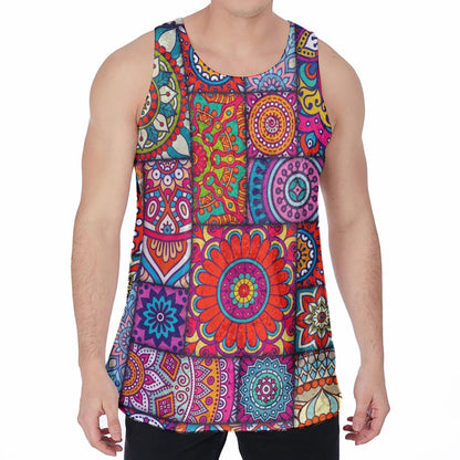 Square Bohemian Mandala Patchwork Print Men's Velvet Tank Top