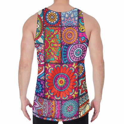Square Bohemian Mandala Patchwork Print Men's Velvet Tank Top