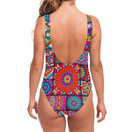 Square Bohemian Mandala Patchwork Print One Piece Swimsuit