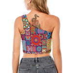 Square Bohemian Mandala Patchwork Print One Shoulder Crop Top