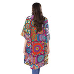 Square Bohemian Mandala Patchwork Print Open Front Beach Cover Up