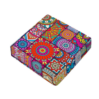 Square Bohemian Mandala Patchwork Print Outdoor Seat Cushion Cover
