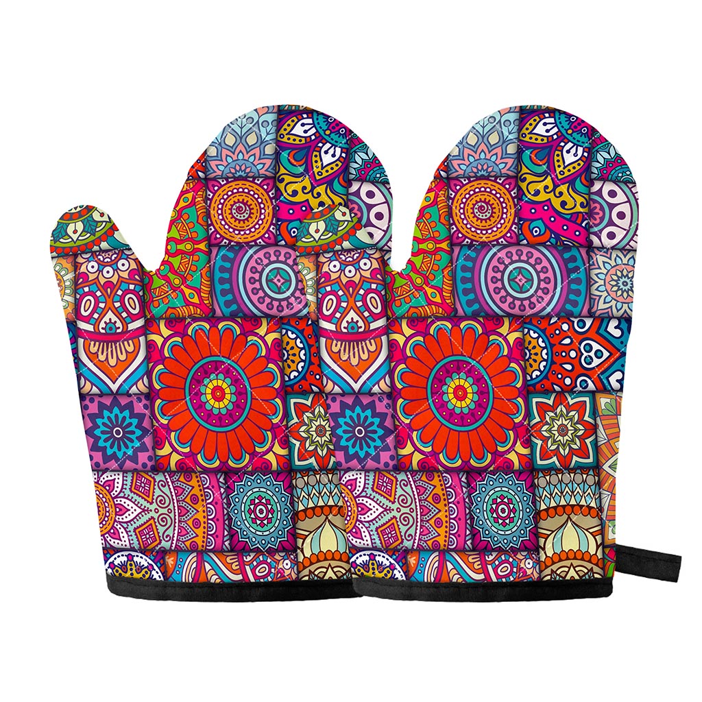 Square Bohemian Mandala Patchwork Print Oven Mitts