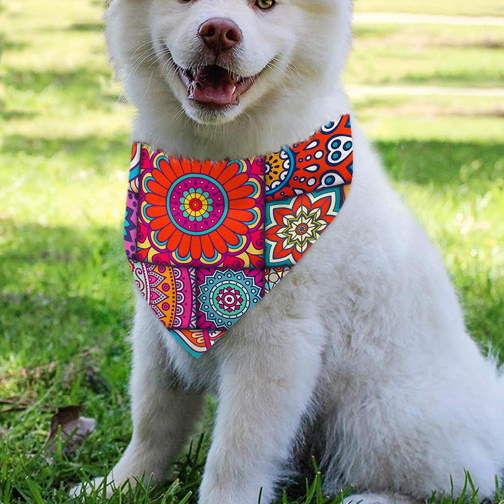 Square Bohemian Mandala Patchwork Print Over The Collar Dog Bandana