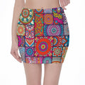 Square Bohemian Mandala Patchwork Print Pencil Mini Skirt