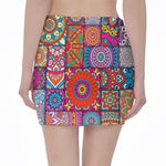 Square Bohemian Mandala Patchwork Print Pencil Mini Skirt