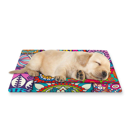 Square Bohemian Mandala Patchwork Print Pet Cooling Mat Cover