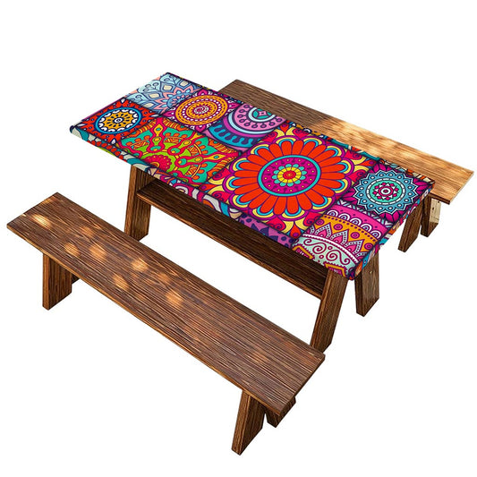 Square Bohemian Mandala Patchwork Print Picnic Table Cover