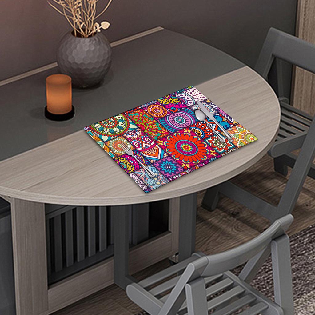 Square Bohemian Mandala Patchwork Print Placemat