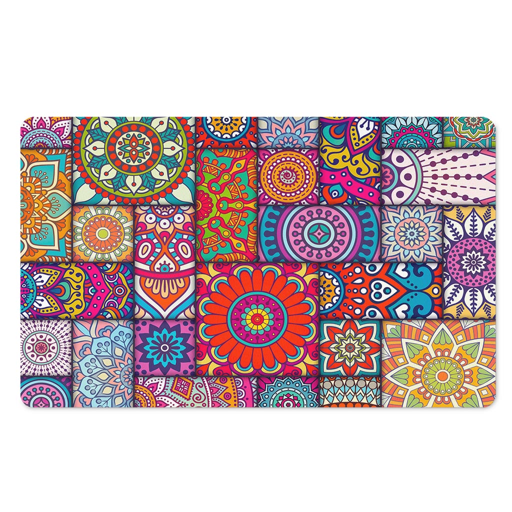 Square Bohemian Mandala Patchwork Print Polyester Doormat