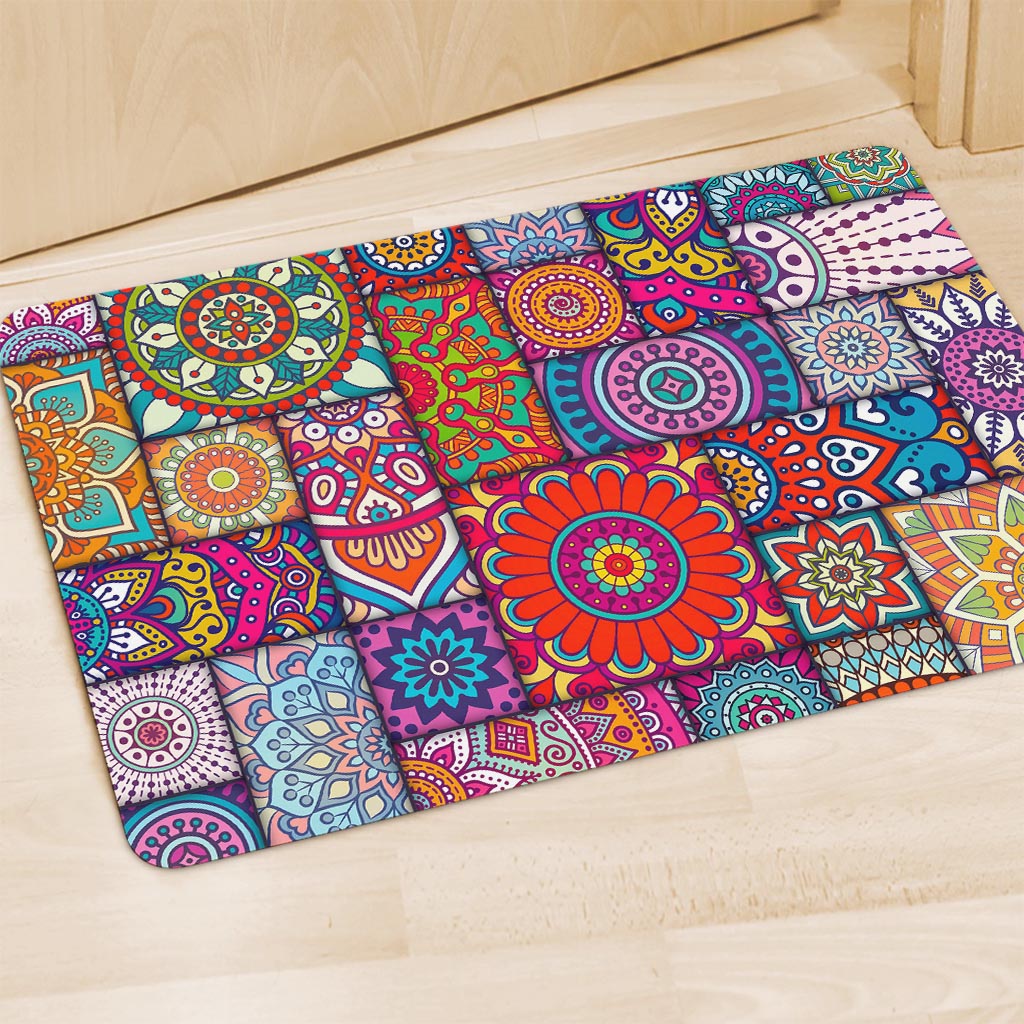 Square Bohemian Mandala Patchwork Print Polyester Doormat