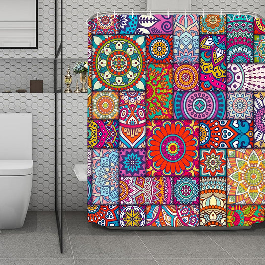 Square Bohemian Mandala Patchwork Print Polyester Shower Curtain