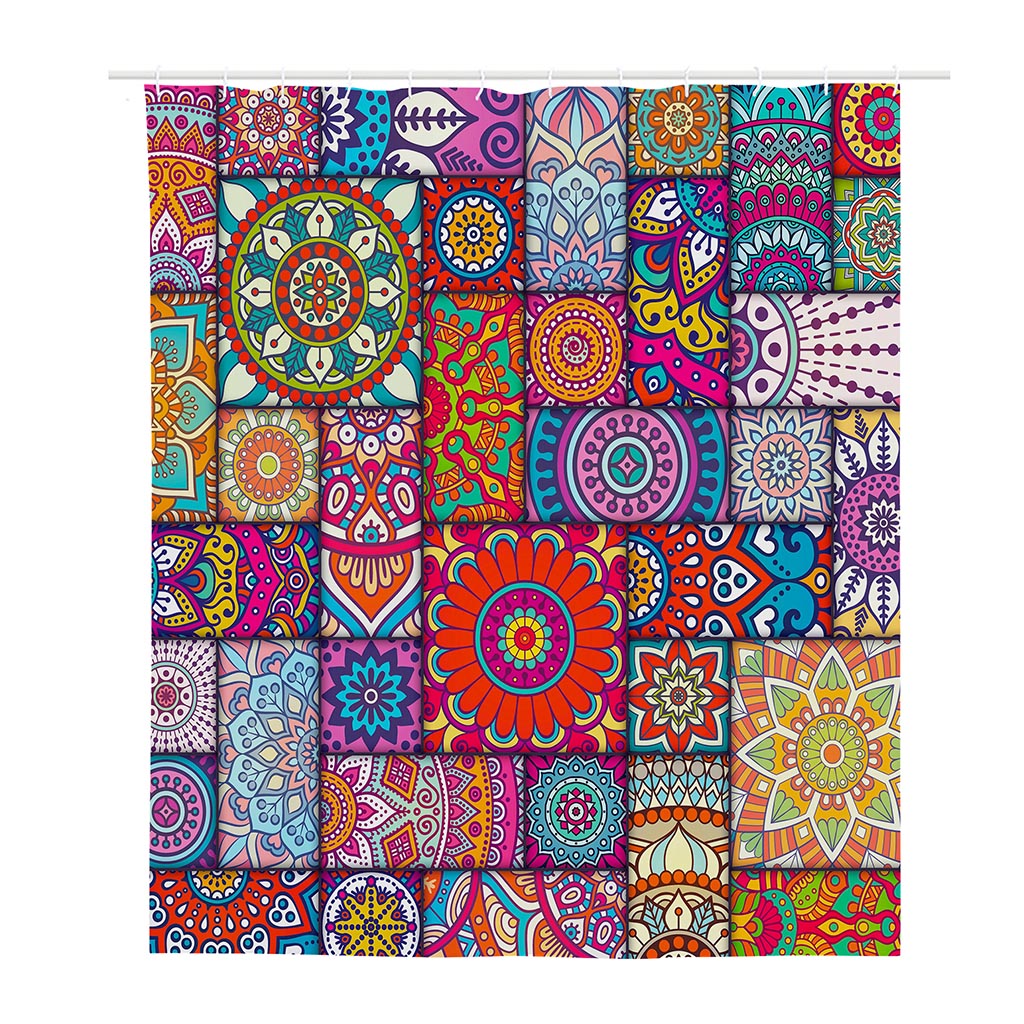 Square Bohemian Mandala Patchwork Print Polyester Shower Curtain