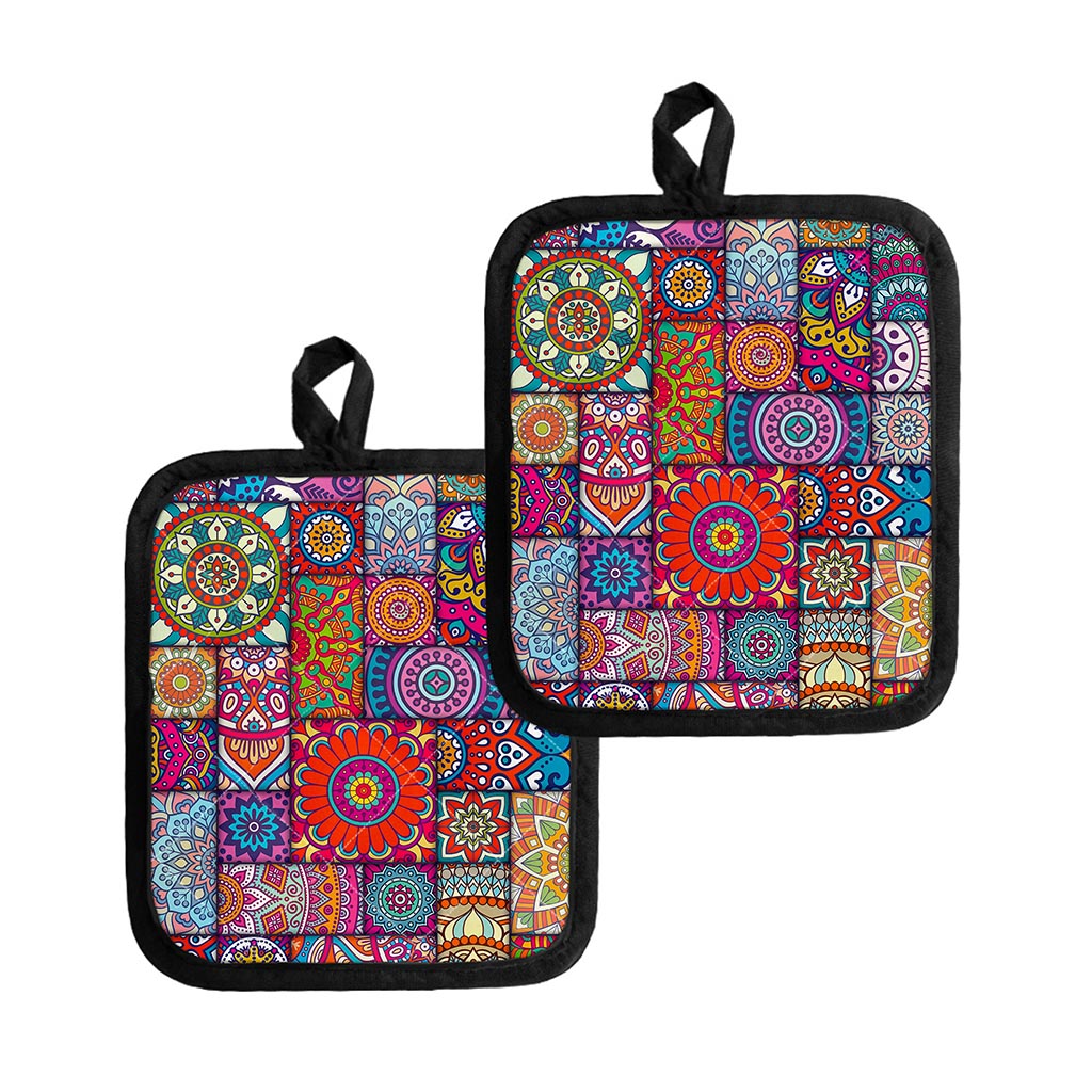 Square Bohemian Mandala Patchwork Print Pot Holders