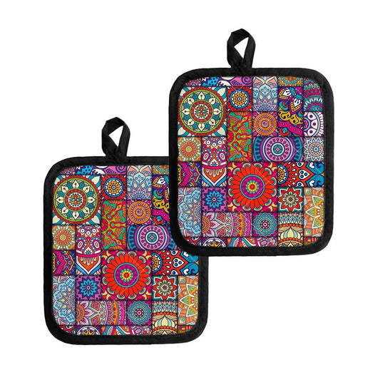 Square Bohemian Mandala Patchwork Print Pot Holders