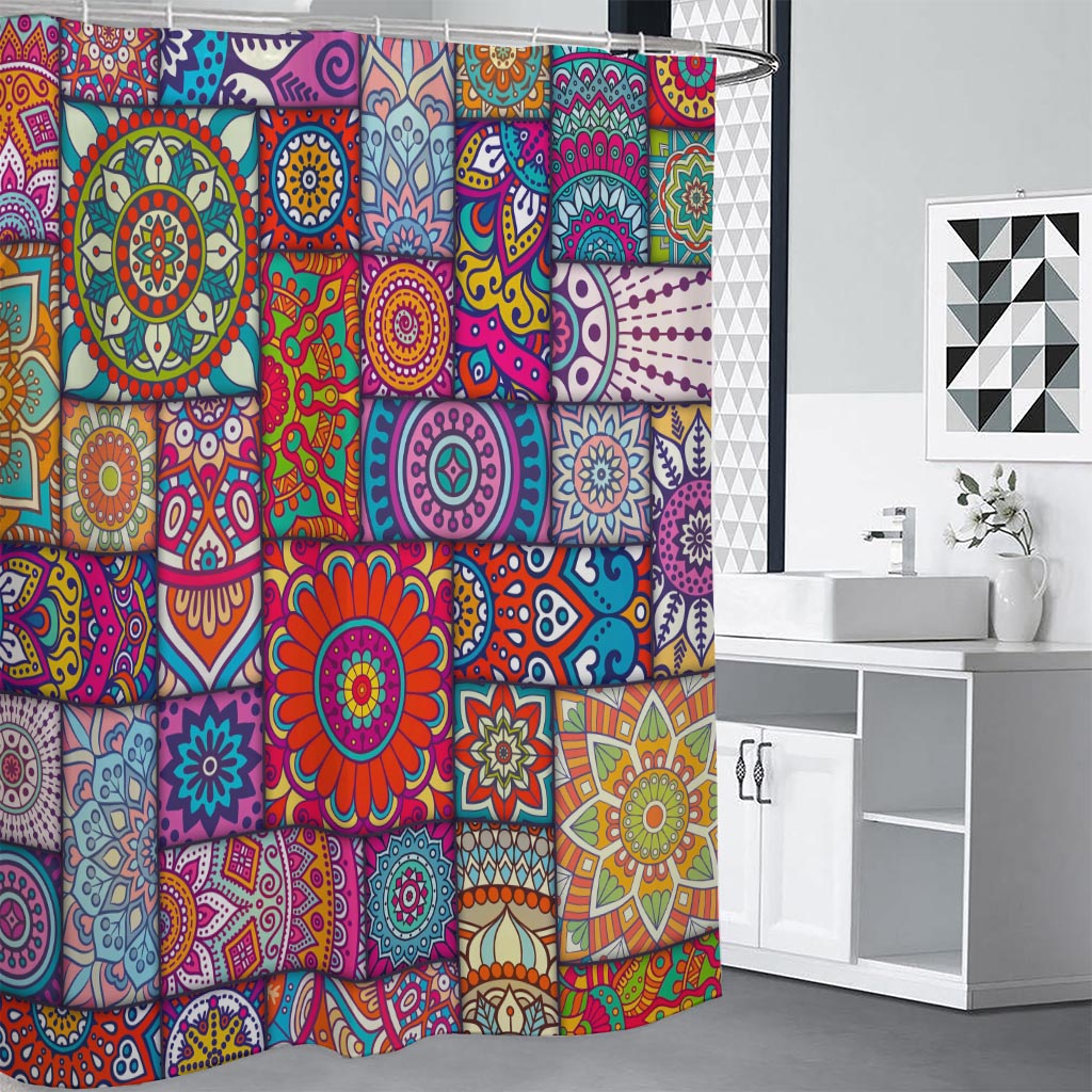 Square Bohemian Mandala Patchwork Print Premium Shower Curtain