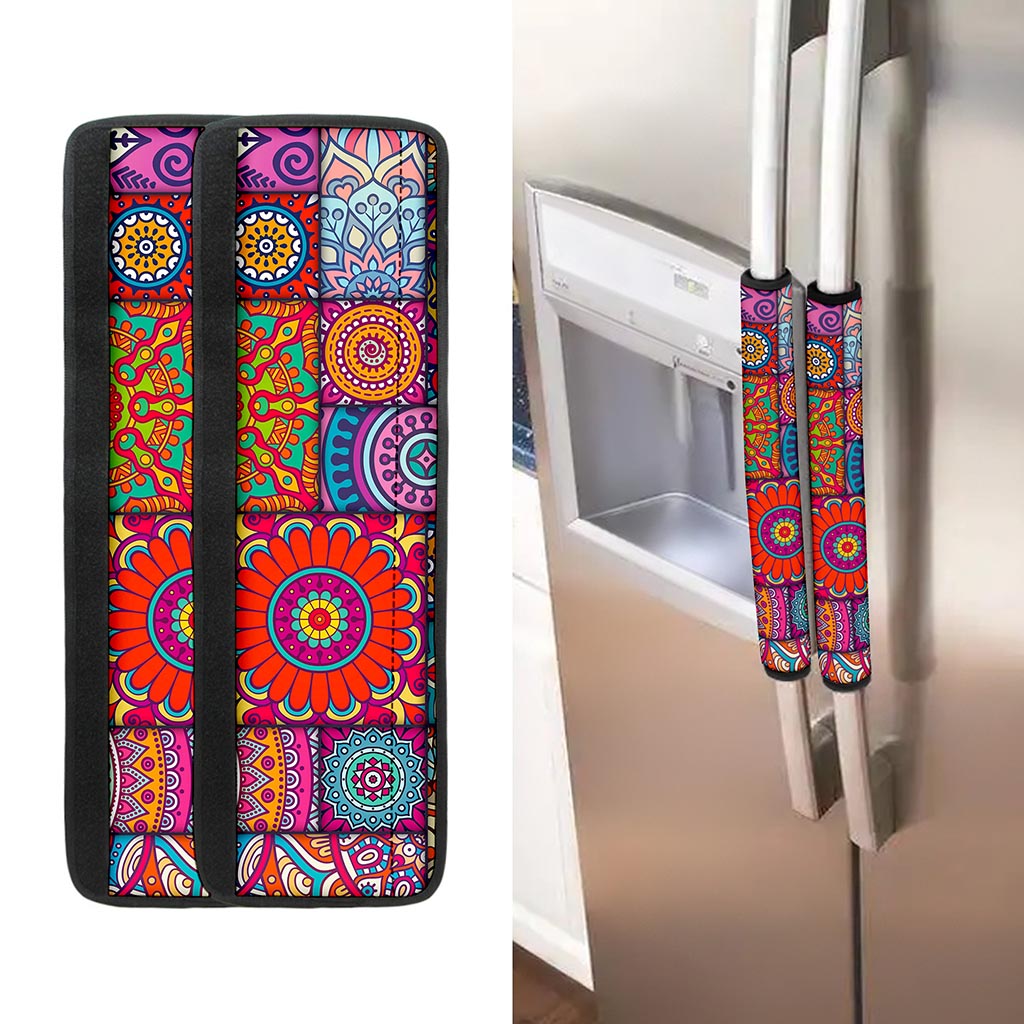 Square Bohemian Mandala Patchwork Print Refrigerator Handle Covers