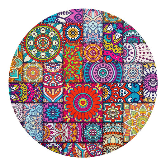 Square Bohemian Mandala Patchwork Print Round Blanket