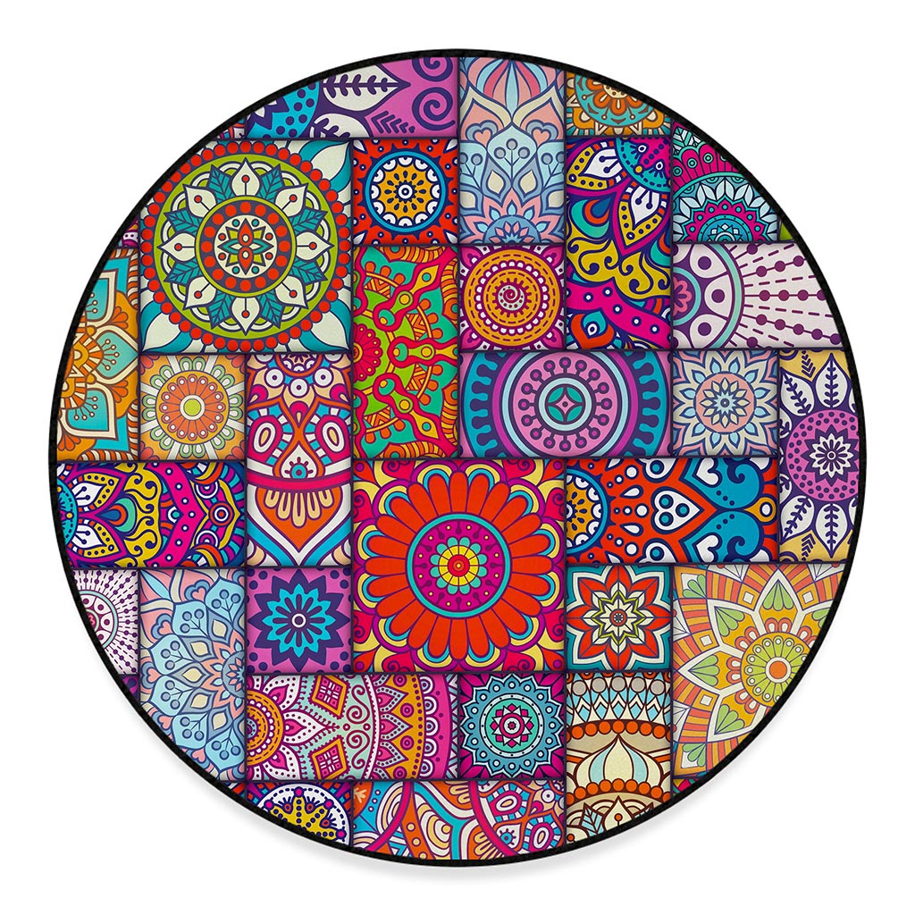 Square Bohemian Mandala Patchwork Print Round Floor Mat