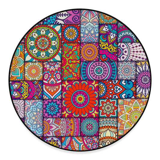 Square Bohemian Mandala Patchwork Print Round Floor Mat