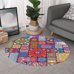 Square Bohemian Mandala Patchwork Print Round Rug